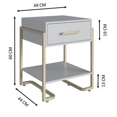 Mesa de Cabeceira Quarto com 1 Gaveta Criado Mudo Industrial 49cm Arenas Champanhe Placa e Ponto