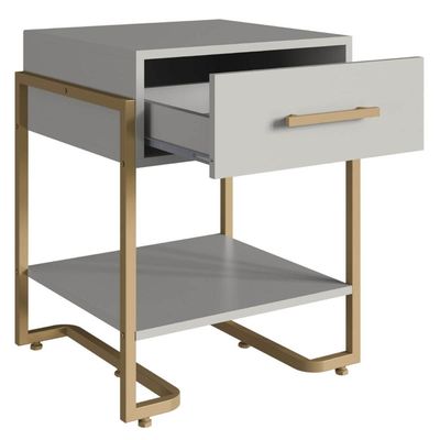 Mesa de Cabeceira Quarto com 1 Gaveta Criado Mudo Industrial 49cm Arenas Champanhe Placa e Ponto