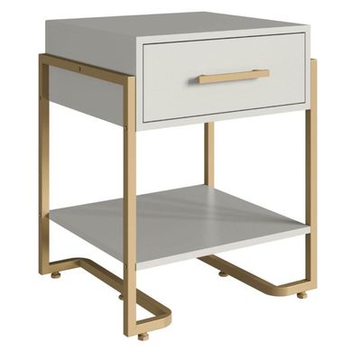 Mesa de Cabeceira Quarto com 1 Gaveta Criado Mudo Industrial 49cm Arenas Champanhe Placa e Ponto