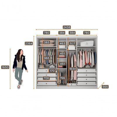 Guarda Roupa Casal 100% Mdf 6 Portas 8 Gavetas - Rizon -branco - Móveis Horizonte
