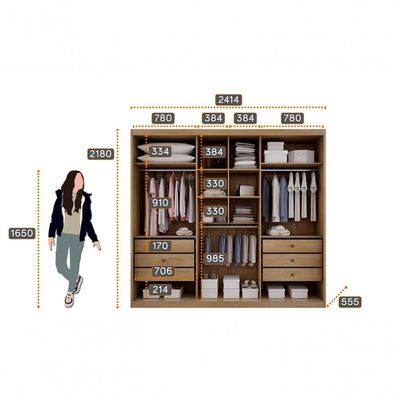 Guarda Roupa Casal 3 Portas 6 Gavetas - Palazzo-cumaru/fendi - Móveis Novo Horizonte
