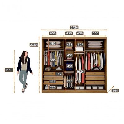Guarda Roupa Casal 3 Portas 6 Gavetas - Logan-cumaru - Móveis Horizonte