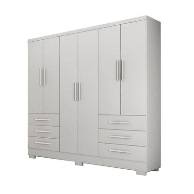 Guarda Roupa Solteiro Com Pés 6 Portas 6 Gavetas - Berlim-branco - Móveis Horizonte