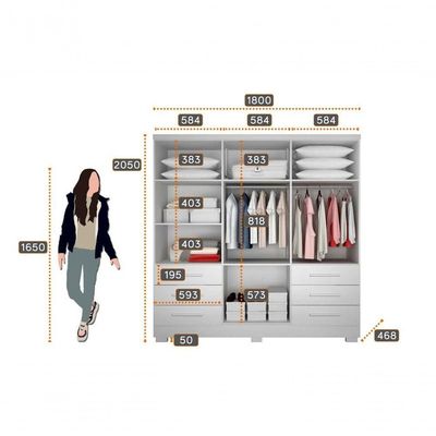 Guarda Roupa Solteiro Com Pés 6 Portas 6 Gavetas - Berlim-branco - Móveis Horizonte