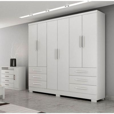 Guarda Roupa Solteiro Com Pés 6 Portas 6 Gavetas - Berlim-branco - Móveis Horizonte