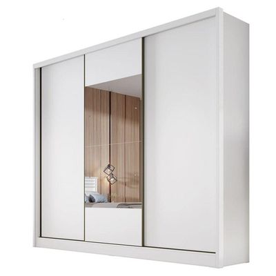 Guarda Roupa Casal Com Espelho 3 Portas 8 Gavetas - Medelim-branco - Móveis Horizonte