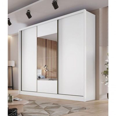 Guarda Roupa Casal Com Espelho 3 Portas 8 Gavetas - Medelim-branco - Móveis Horizonte