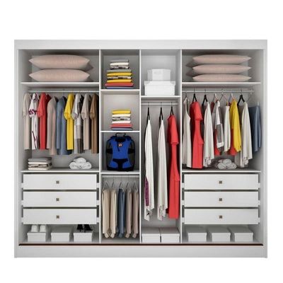 Guarda Roupa Casal Com Espelho 3 Portas De Correr 6 Gavetas - Londres-branco - Móveis Horizonte