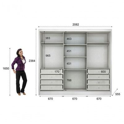 Guarda Roupa Casal Com Espelho 3 Portas 8 Gavetas - Medelim-branco - Móveis Horizonte