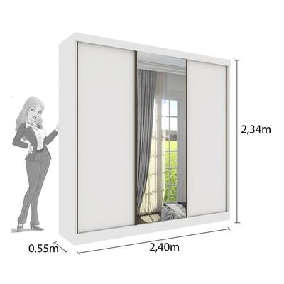 Guarda Roupa Casal Com Espelho 3 Portas 4 Gavetas - Dacar-neve - Tcil Móveis