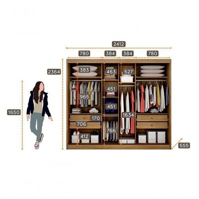 Guarda Roupa Casal Com 1 Porta Espelhada 4 Gavetas - Diamond-cumaru Off White - Móveis Horizonte