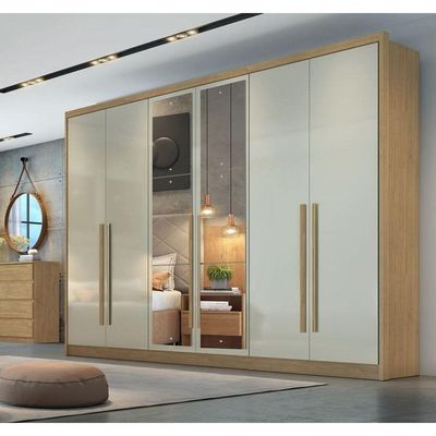 Guarda Roupa Casal Com Espelho 6 Portas 6 Gavetas - Robust -cumaru/fendi - Móveis Novo Horizonte