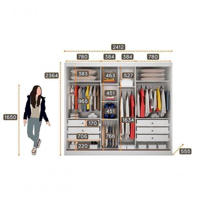 Guarda Roupa Casal Com 1 Porta Espelhada 6 Gavetas - Londres-branco - Móveis Horizonte