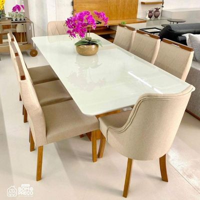 Conjunto De Jantar Vidro 8 Cadeiras 2,0x1 Lisboa Art Salas