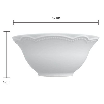 Jogo 6 Bowls de Porcelana Tigela 510ml Branco Germer Cottage Sobremesa Frutas