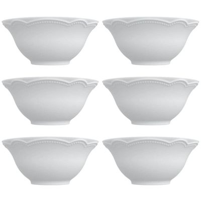Jogo 6 Bowls de Porcelana Tigela 510ml Branco Germer Cottage Sobremesa Frutas