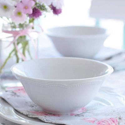 Jogo 6 Bowls de Porcelana Tigela 510ml Branco Germer Cottage Sobremesa Frutas