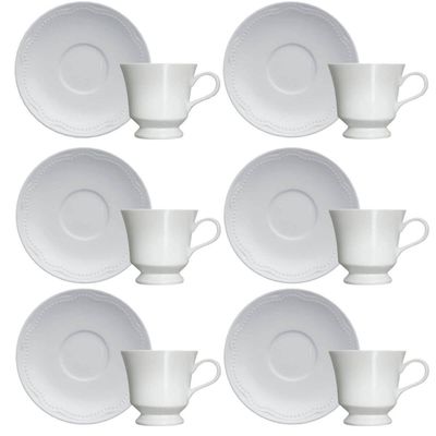 Jogo 6 Xícaras com Pires Porcelana Branca 80ml Cottage Café Curto Chávena Germer