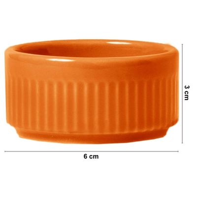 Kit 12 Ramekins Porcelana 50ml Laranja Canelado Germer Assar e Servir Molheira Restaurante Bar