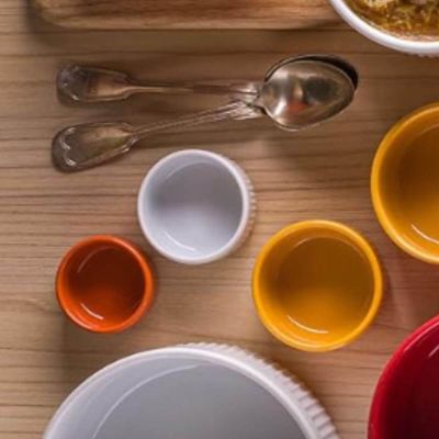 Kit 12 Ramekins Porcelana 50ml Laranja Canelado Germer Assar e Servir Molheira Restaurante Bar