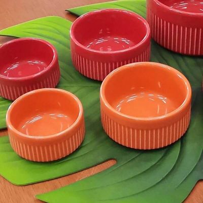 Kit 12 Ramekins Porcelana 50ml Laranja Canelado Germer Assar e Servir Molheira Restaurante Bar