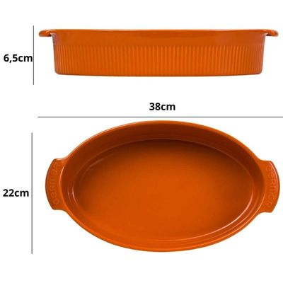 Kit 2 Travessas Assadeiras Oval Grande Laranja Porcelana Refratária 2,9L Assar e Servir Germer