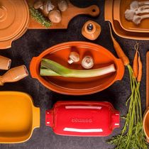 Kit 2 Travessas Assadeiras Oval Grande Laranja Porcelana Refratária 2,9L Assar e Servir Germer