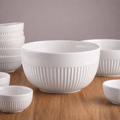 Conjunto Tigela Grande 2990ml e Bowl 630ml Branco Canelado Assar e Servir Germer Cozinha