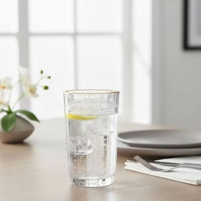 Copo Alto de Cristal Ecológico com Fio de Ouro Imperial 370ml Lyor Servir Suco Água Saborizada