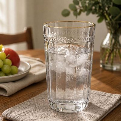 Copo Alto de Cristal Ecológico com Fio de Ouro Imperial 370ml Lyor Servir Suco Água Saborizada