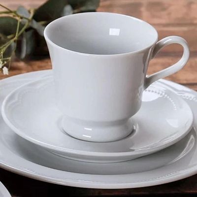Xícara de Chá com Pires Porcelana Germer Branco 190ml Relevo Cottage Avulsa