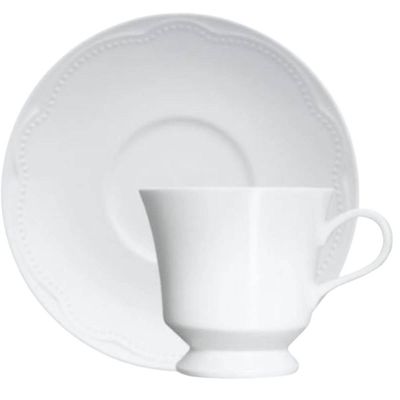 Xícara de Chá com Pires Porcelana Germer Branco 190ml Relevo Cottage Avulsa