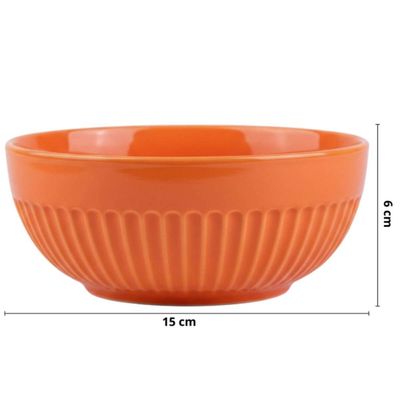 Tigela Laranja Bowl 15cm 630ml Germer Porcelana Média Canelado Assar e Servir