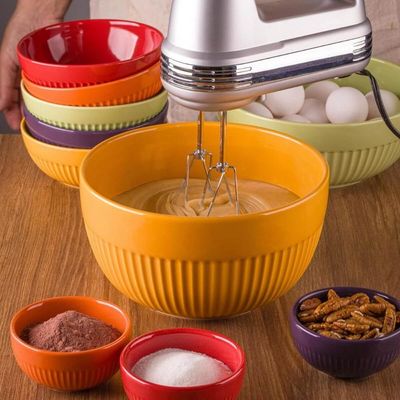 Tigela Laranja Bowl 15cm 630ml Germer Porcelana Média Canelado Assar e Servir