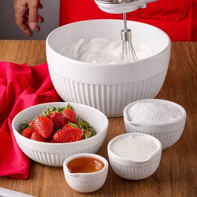 Tigela Grande 22cm em Porcelana Redonda Branco Assar e Servir Germer Cozinha
