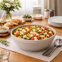Kit 6 Saladeiras Bege Luna 3,5L Tigela Redonda para Restaurante 25cm Plástico Ou