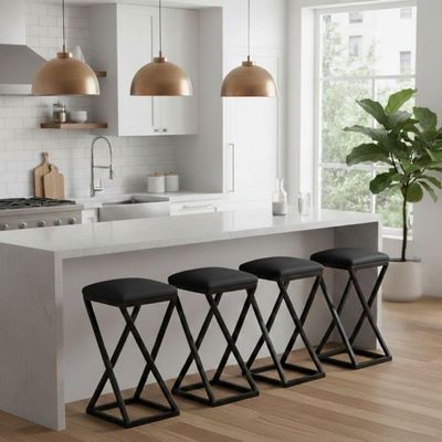 Kit 4 Banqueta Banco Baixa Bancada 50 Cm Cozinha Balcão Corino Preto