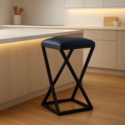 Banqueta Banco Banquinho Baixa 50 Cm Cozinha Balcão Corino Azul Marinho