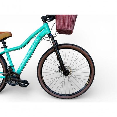 Bicicleta Aro 29 Feminina Absolute Hera Retrô Vintage 21v Confortável Cesta Selim 2 Molas - Verde Tam 17
