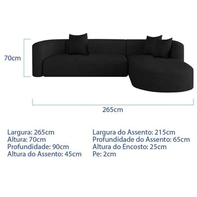 Sofá Modular Celinne Luxuoso Sala De Estar Decoração Luxo 265cm Suede Preto
