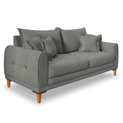 Sofá Living 2 Lugares 1,60m Livia Veludo Grafite Pés De Madeira - Pallazio