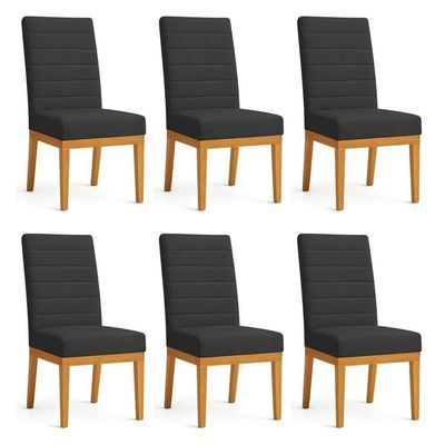 Kit 6 Cadeiras De Jantar Solana Suede Base De Madeira - Pallazio Cor Preto
