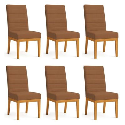 Kit 6 Cadeiras De Jantar Solana Veludo Terracota Base De Madeira - Pallazio
