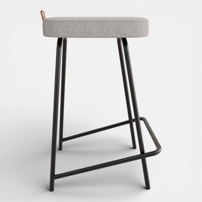 Kit 02 Banquetas Médias Para Cozinha Vik Estofada Linho Cinza - Desk Design
