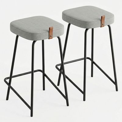 Kit 02 Banquetas Médias Para Cozinha Vik Estofada Linho Cinza - Desk Design