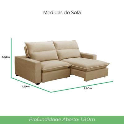Sofá Retrátil E Reclinável 2 Lugares 2,80m Andreza Veludo Lansofbr Bege
