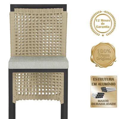 Mesa Bistrô Com 4 Banquetas Roma Preta Corda Náutica 3 Trama Rami