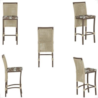 Mesa Bistrô E 2 Banquetas Roma Marrom Corda Estofado Trama Rami