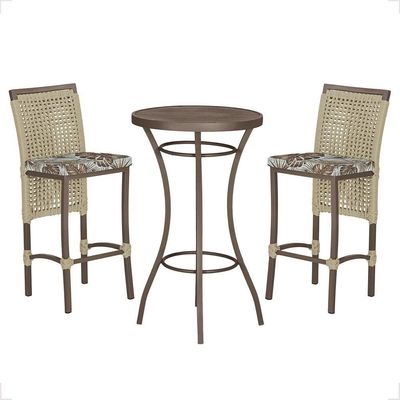 Mesa Bistrô E 2 Banquetas Roma Marrom Corda Estofado Trama Rami