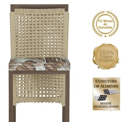 Mesa Bistrô E 2 Banquetas Roma Marrom Corda Estofado Trama Rami